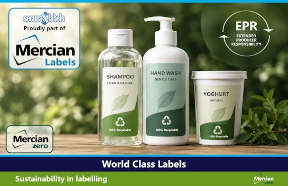3 recyclable product containers against a blurred natural outdoor background with an EPR graphic