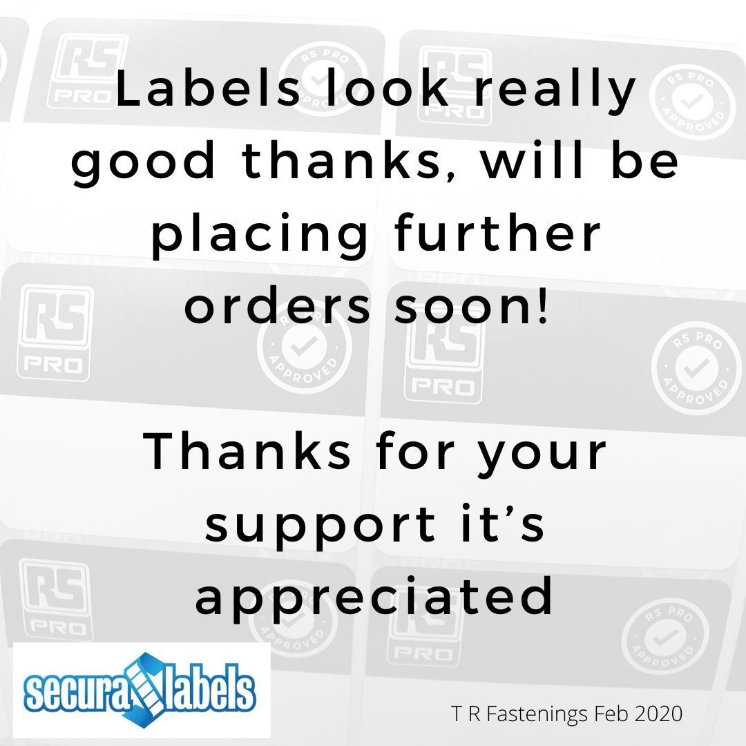 Testimonial for Secura Labels stating '...will be placing further orders soon!'