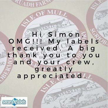 Testimonial for Secura Labels saying 'A big Thank You to the crew, greatly appreciated'.