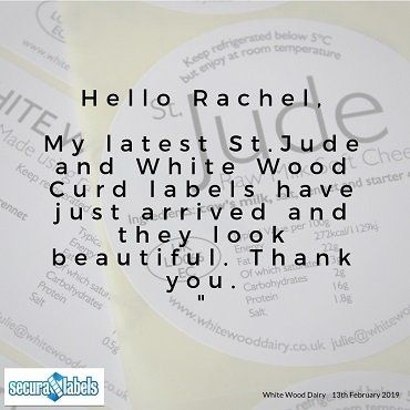 Testimonial for Secura Labels saying '...labels have just arrived and they look beautiful'.