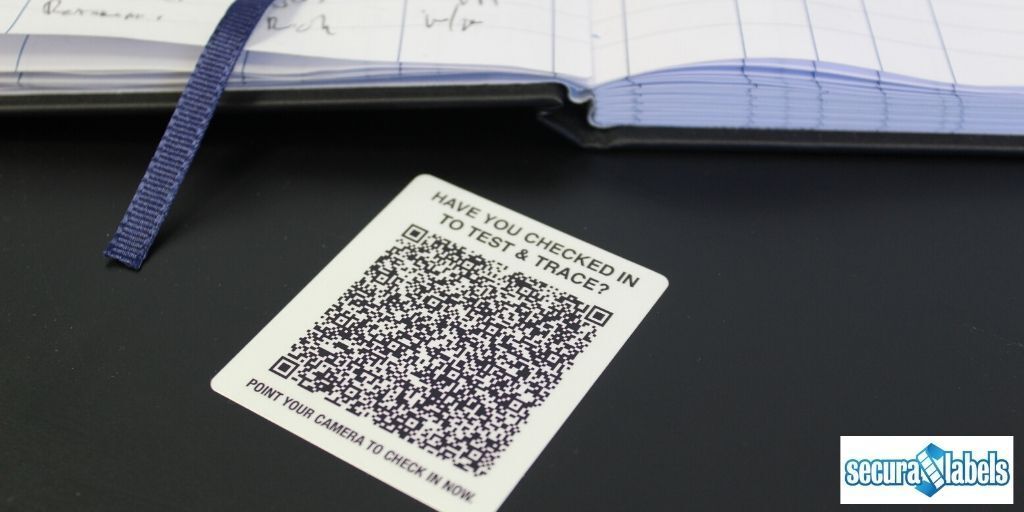 Close up picture of a QR code label used for Test & Trace check in during the COVID pandemic