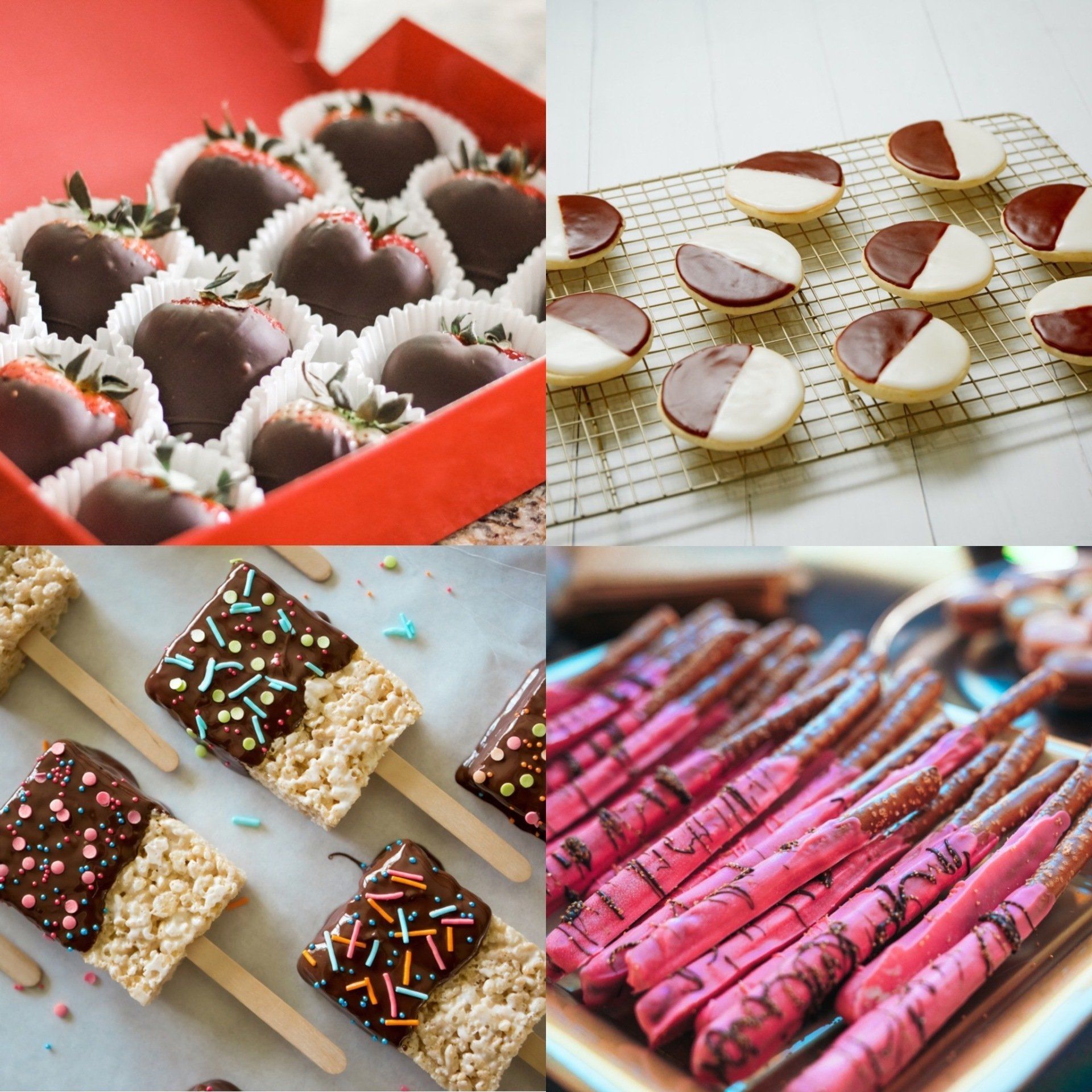 A collage of four pictures of different types of desserts