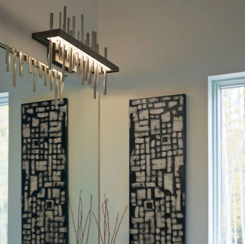 contemporary custom bathroom with metal vanity light fixture