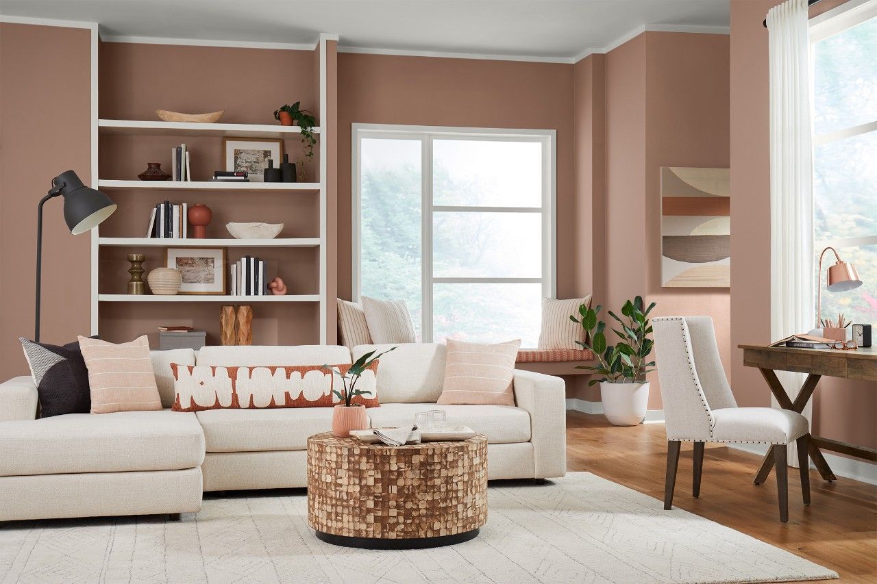 sherwin williams redend point paint color in a living room