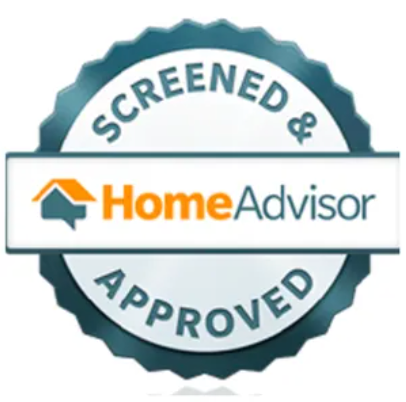 A screened and approved home advisor logo on a white background