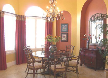 Yellow Dining Room with Wooden Chairs – Fort Meyers, FL – Wallpaper World Interiors