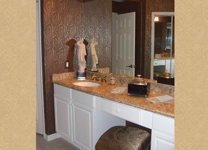 Dresser in Brown Wall Covered Room – Fort Meyers, FL – Wallpaper World Interiors