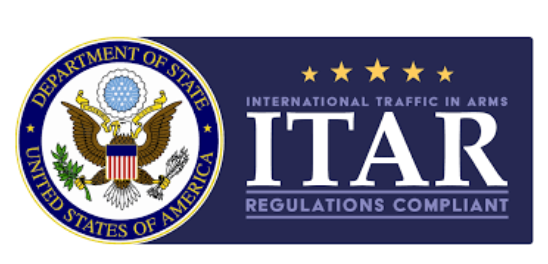 A logo for the department of state and the international traffic in arms regulations compliant