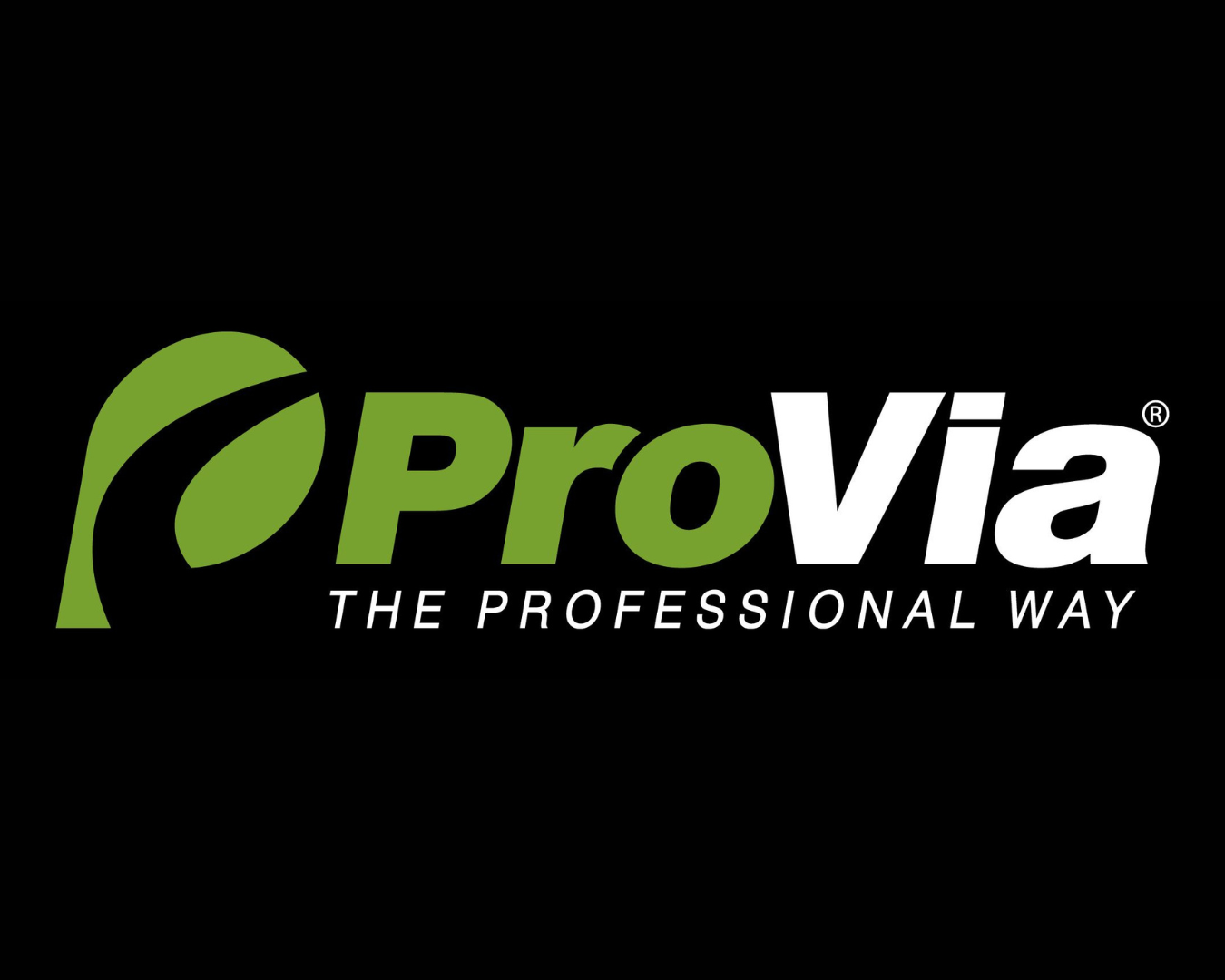 The provia logo is green and white on a black background