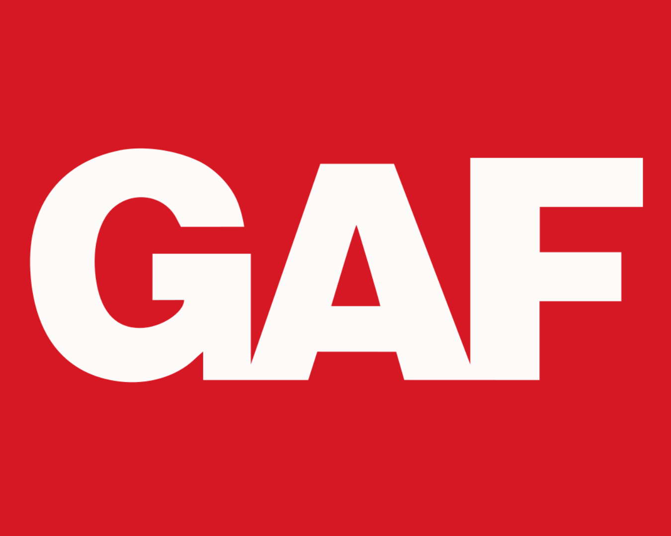 A red background with the word gaf in white letters