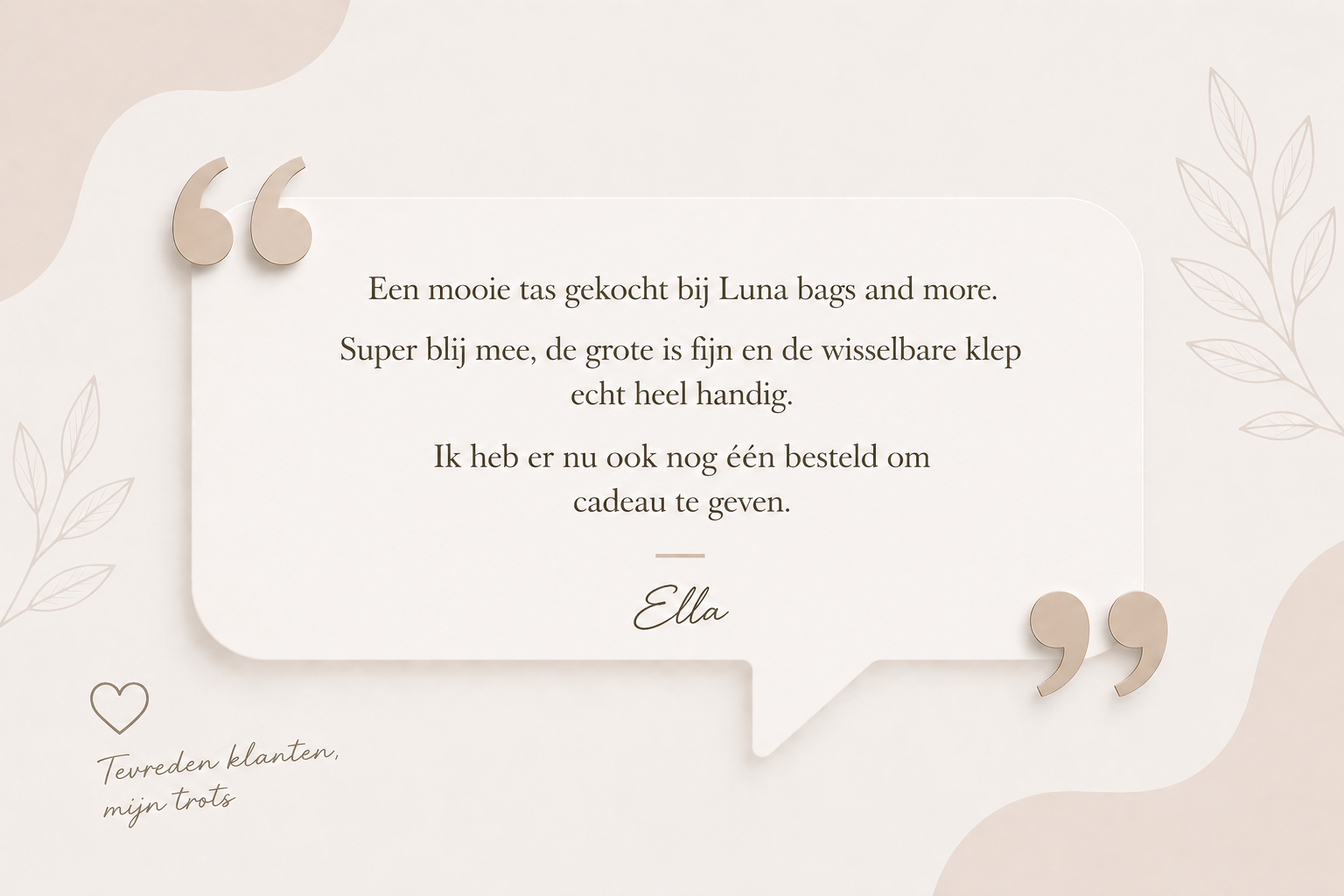 Beige citaatkaart met Nederlandse tekst en decoratieve aanhalingstekens