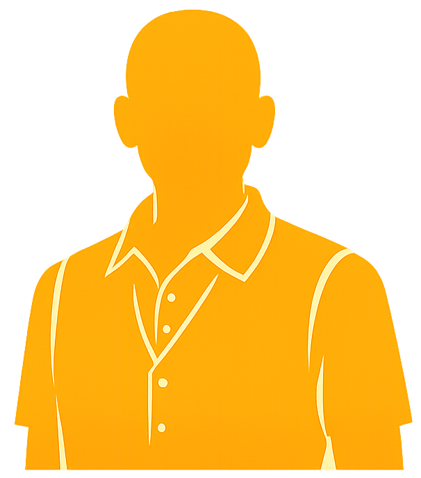 A flat yellow silhouette of a person wearing a polo shirt.