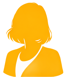 A yellow silhouette of a person from the chest up, shown in profile with shoulder-length hair.