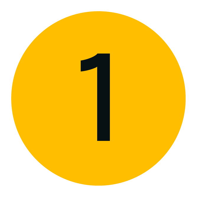 A black number one centered on a solid yellow circle.