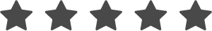 Five dark grey, solid-filled, five-pointed stars arranged in a horizontal row.