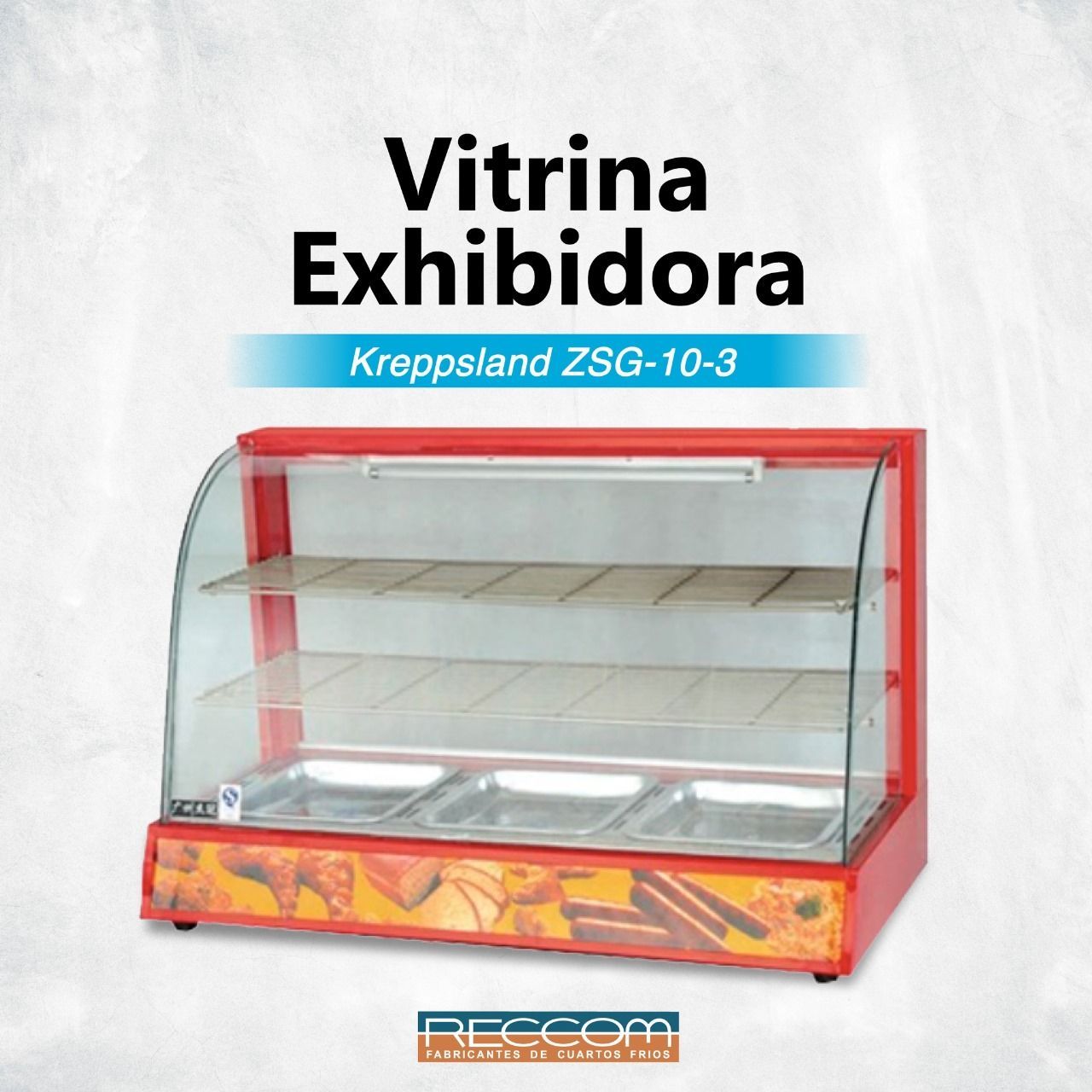 Una vitrina roja con las palabras vitrina exhibidora escritas