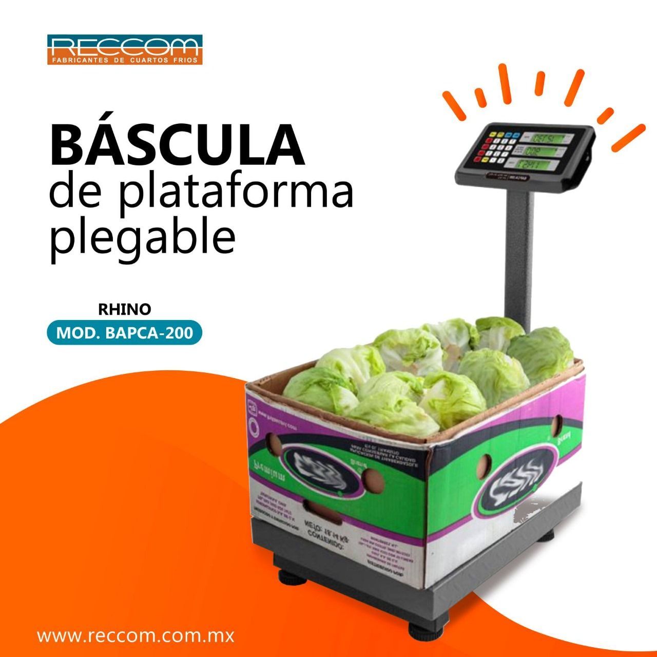 Una caja de lechuga esta en una balanza que dice bascula de plataformaplegable