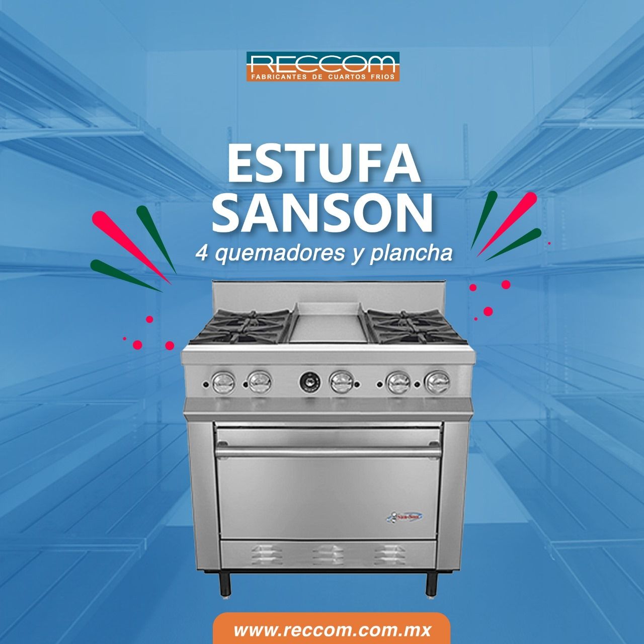 Una estufa de acero inoxidable que dice estufa sanson