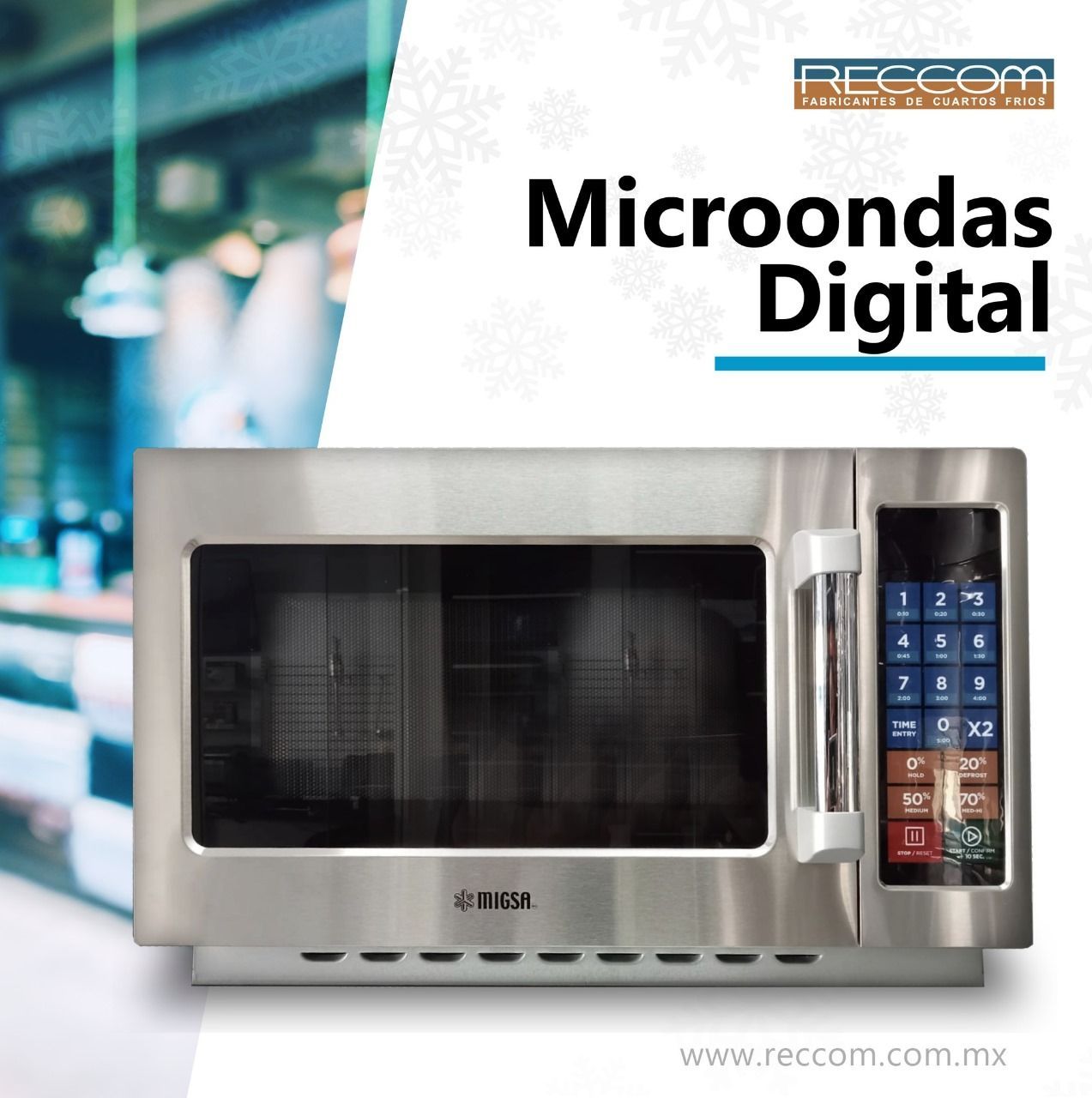 Un microondas de acero inoxidable con las palabras microondas digital encima.