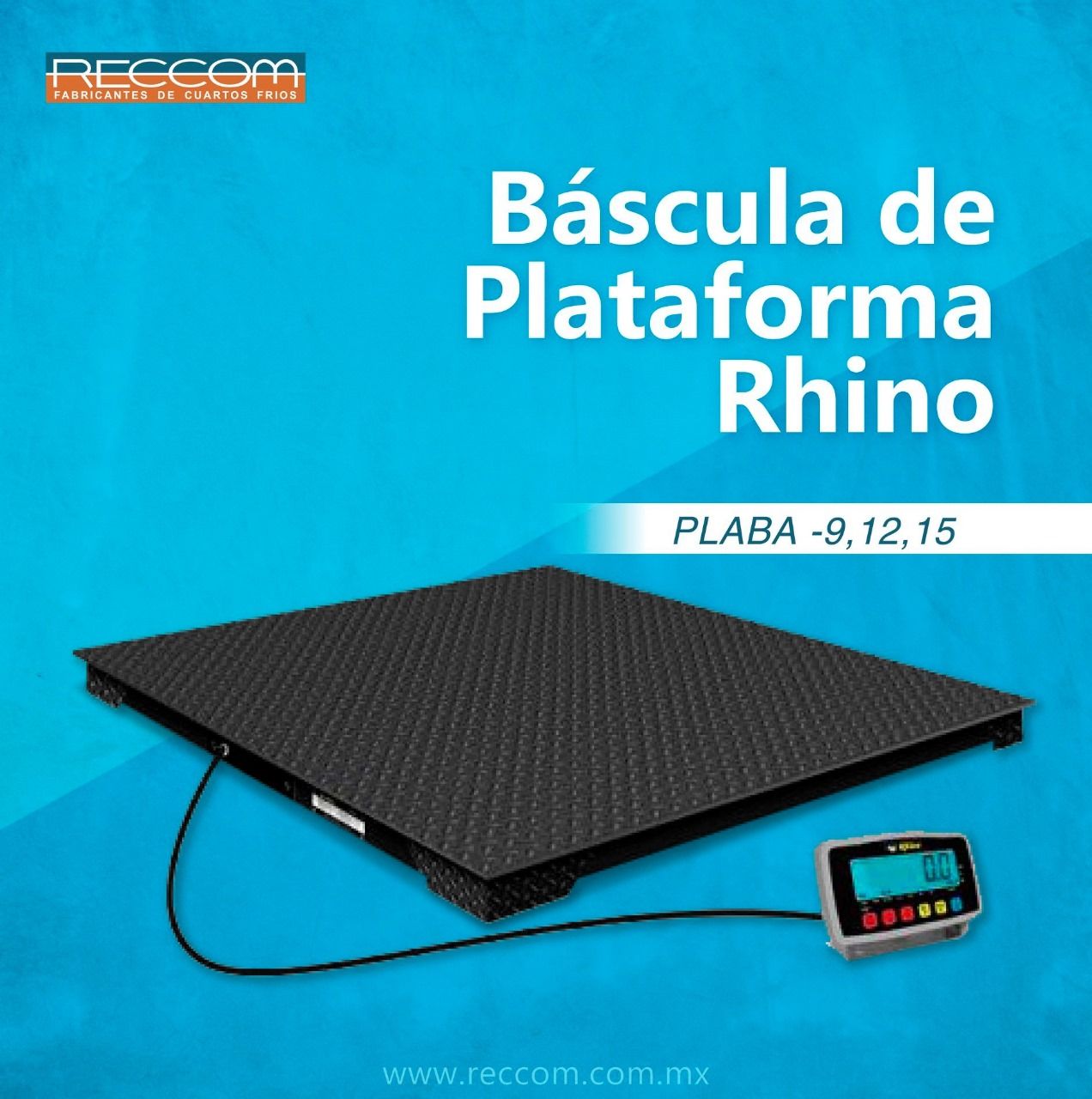 An advertisement for bascula de plataforma rhino plaba 9-12,15