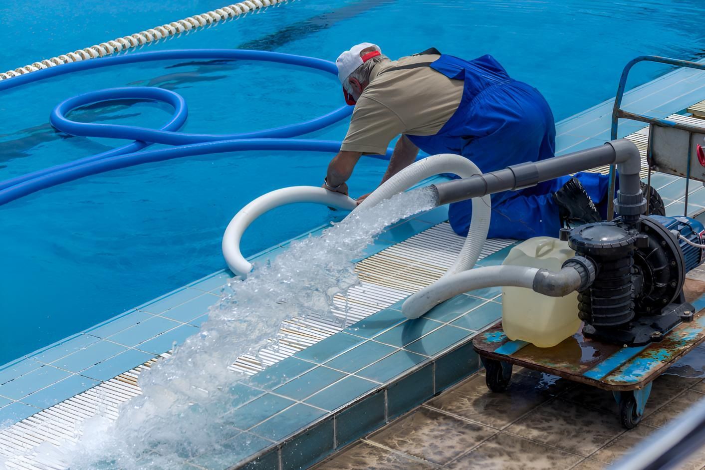 Man is Pumping Water Into a Swimming Pool — Precious Drop Water in Tweed Heads, NSW