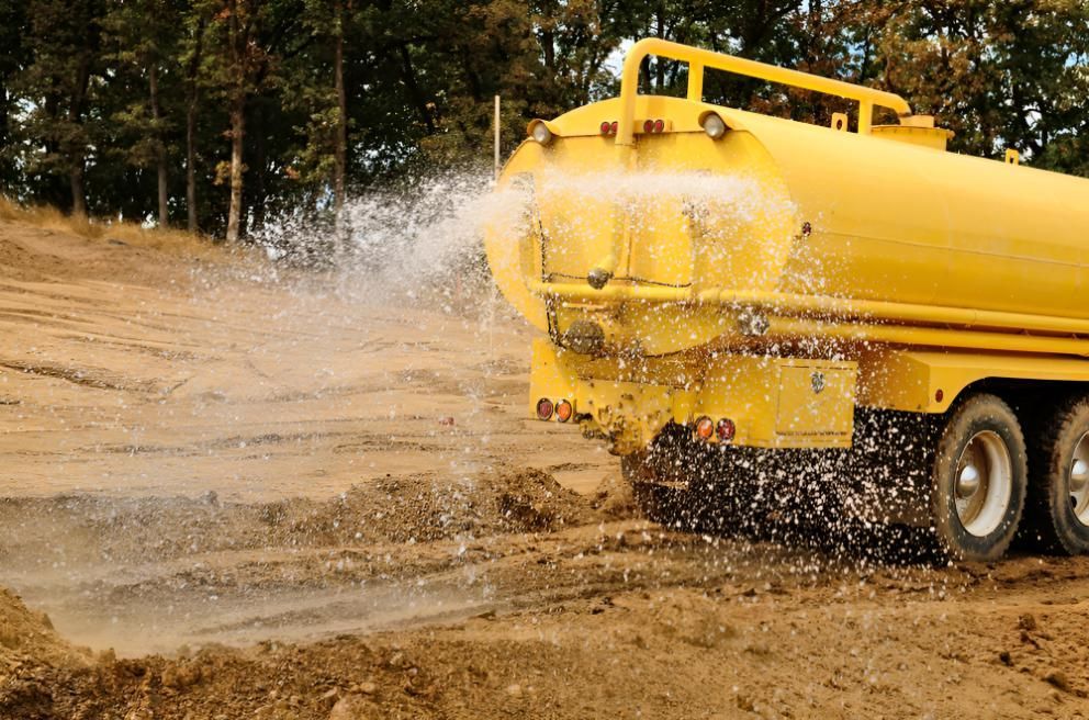 Yellow Truck is Spraying Water on a Dirt Road — Precious Drop Water in Piggabeen, NSW