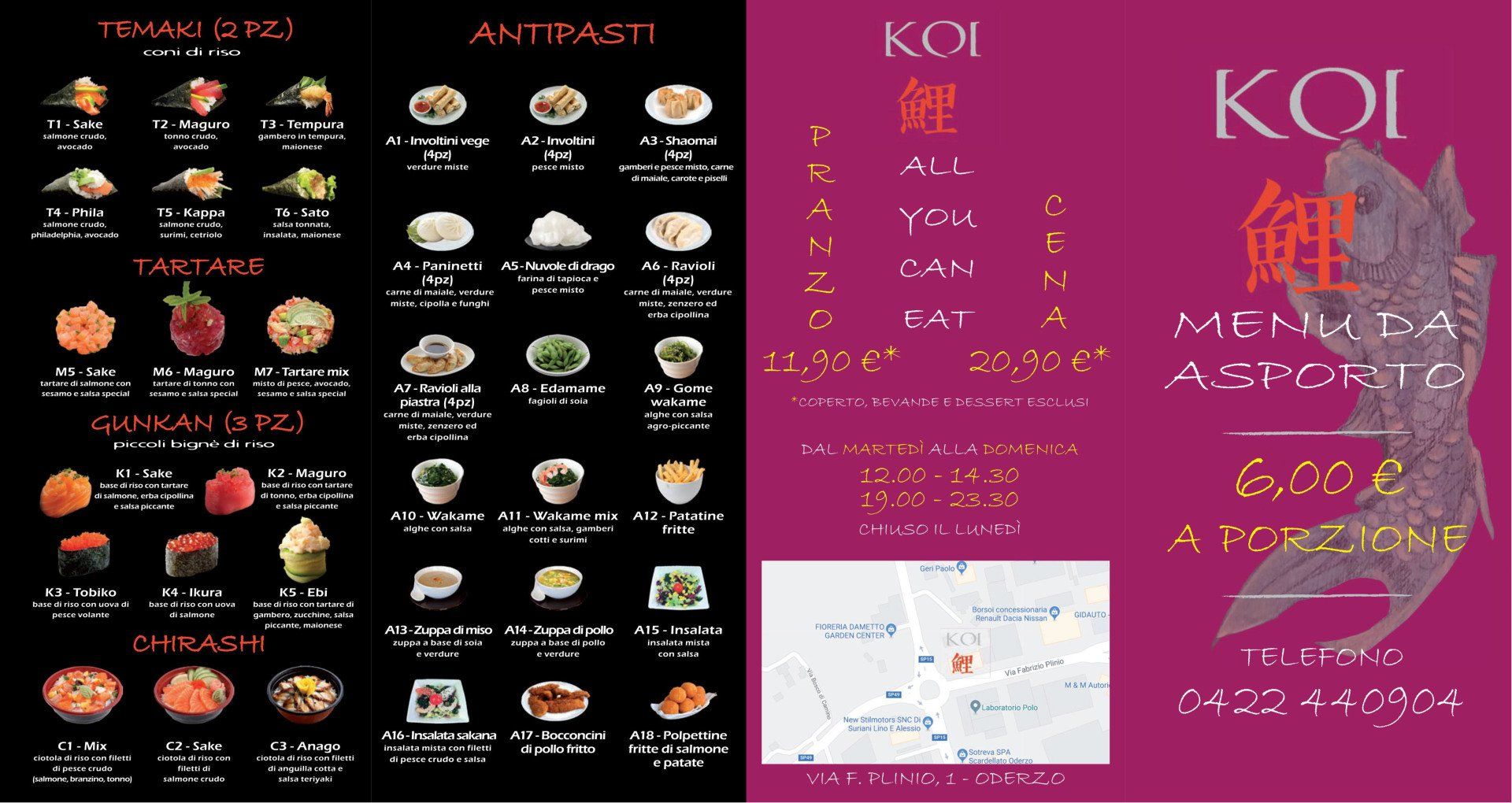 menù all you can eat KOI Sushi 