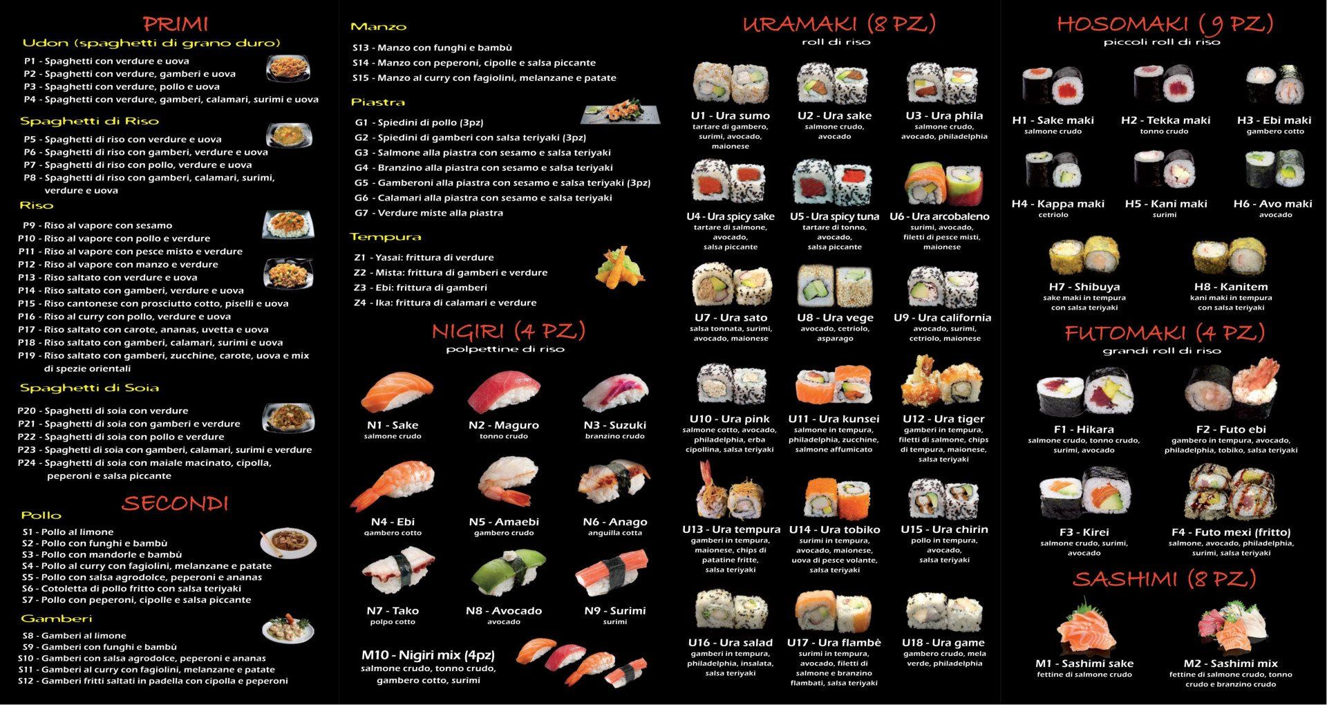 menù all you can eat KOI Sushi 