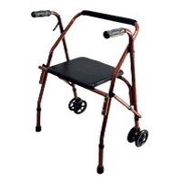 ANDADOR DE ALUMINIO CON ASIENTO Y RUEDAS TRASERAS