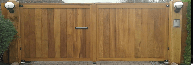 Large timber gate with entry system