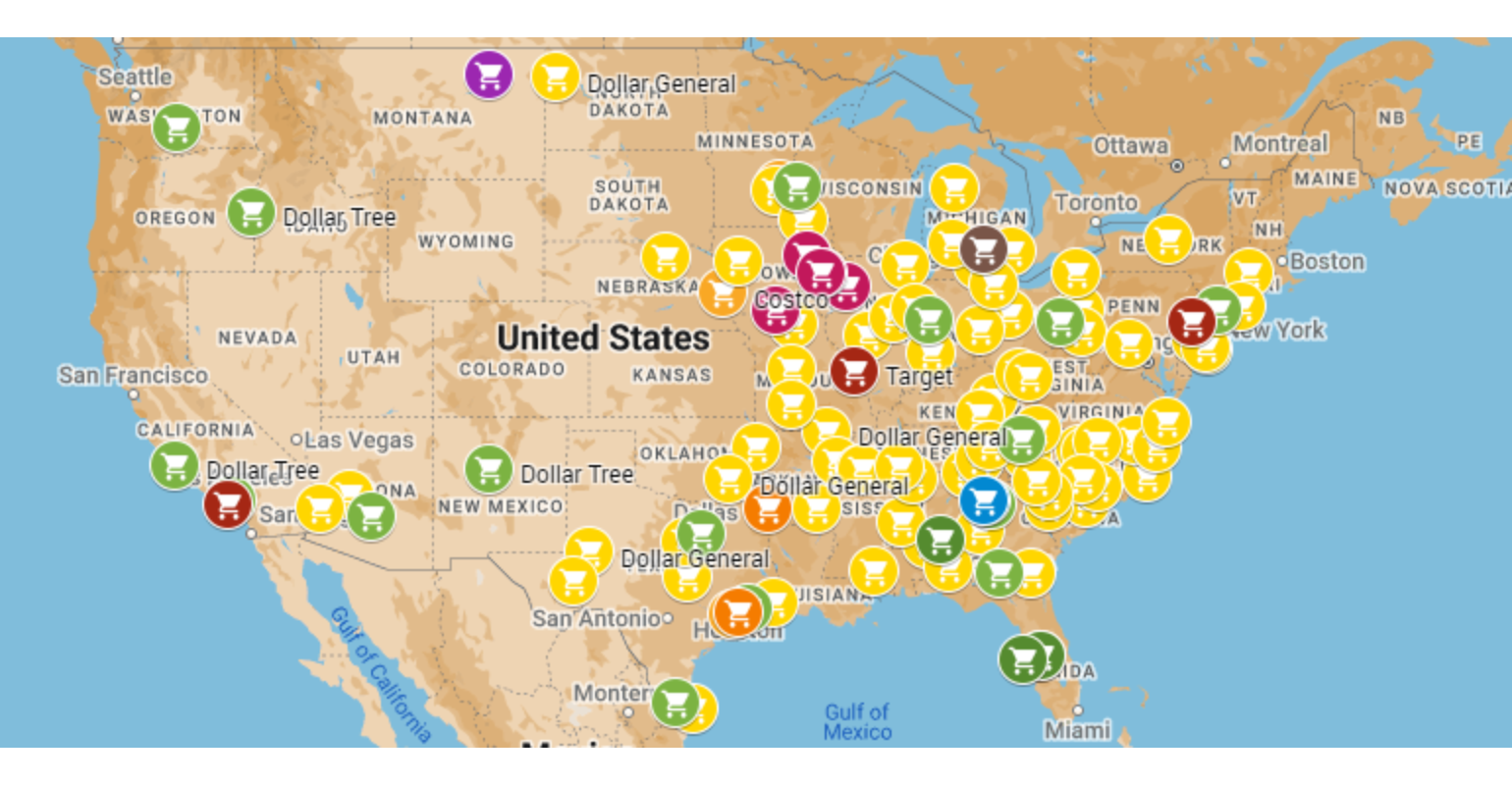 A map of the united states with a lot of dots on it