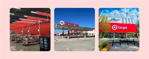A collage of three pictures of a target store.