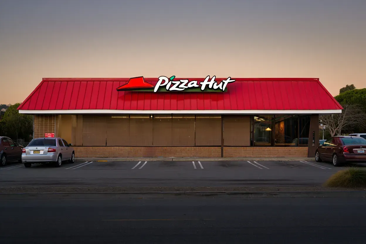 A flat, single-story retail building with a