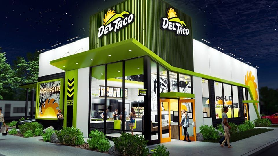An artist 's impression of a del taco restaurant at night