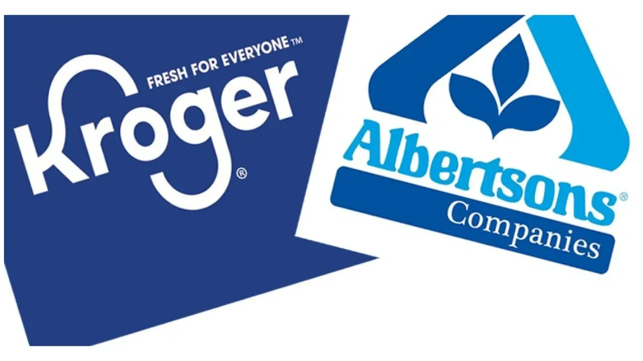 Two logos for kroger and albertsons companies on a white background