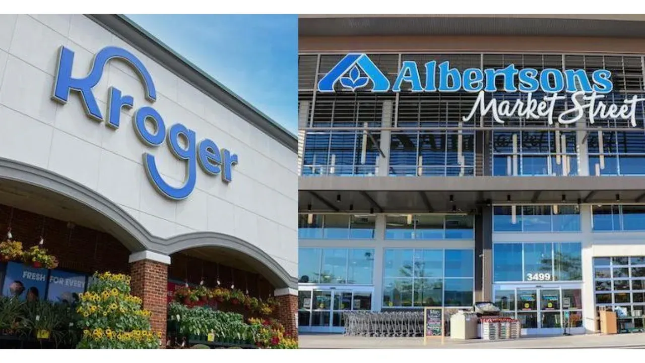 A kroger store and an albertsons market street store