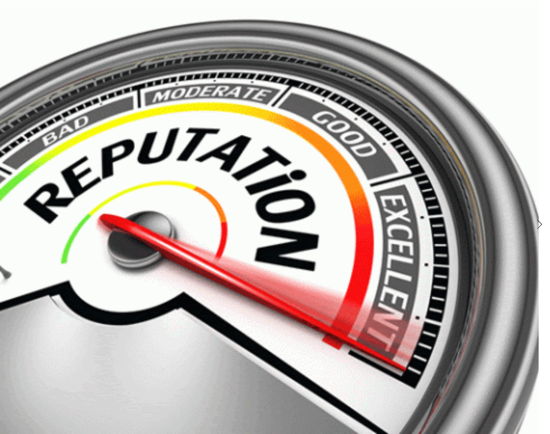 A close up of a gauge that says reputation excellent