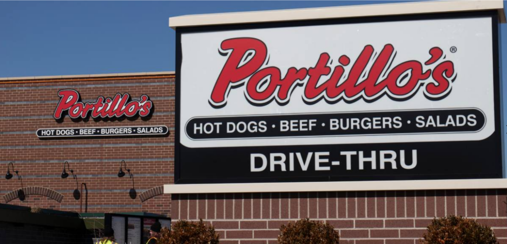 A sign for porillo 's hot dogs beef burgers and salads