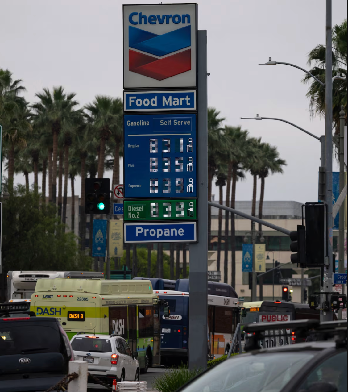 A car is parked in front of a sign that says 223