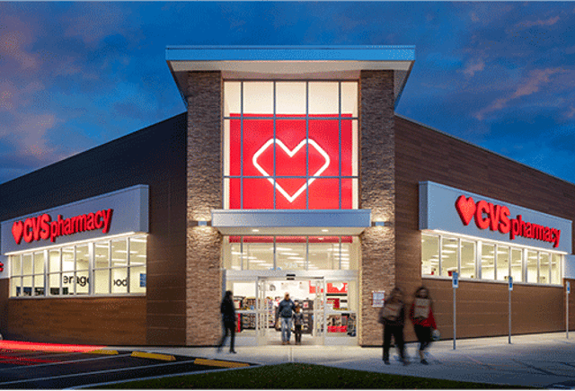 A cvs pharmacy with a heart on the front of it