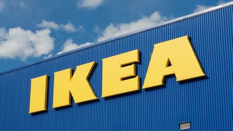 A blue building with the word ikea on it.