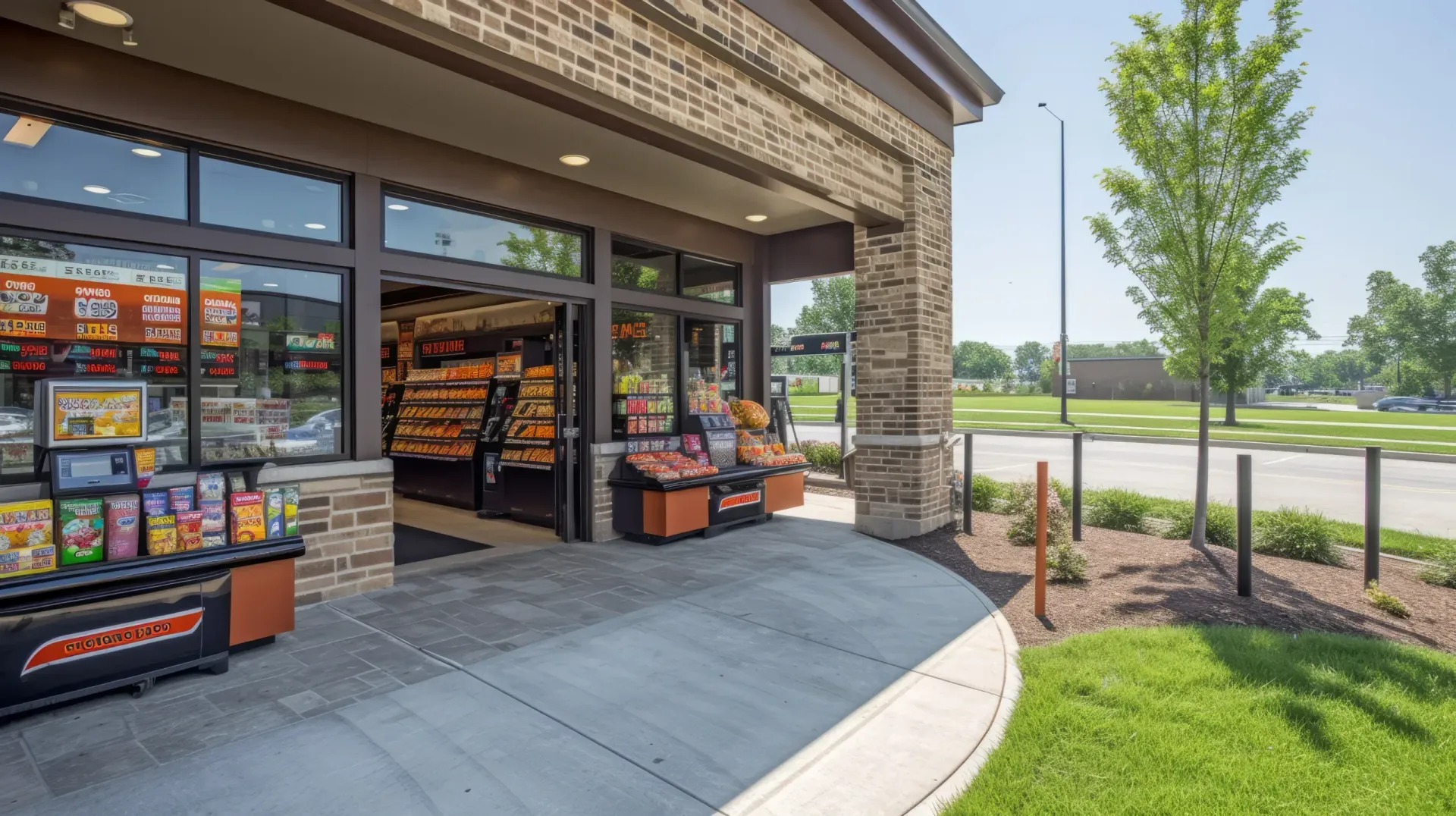 A blurred image of a city street with people walking down it.