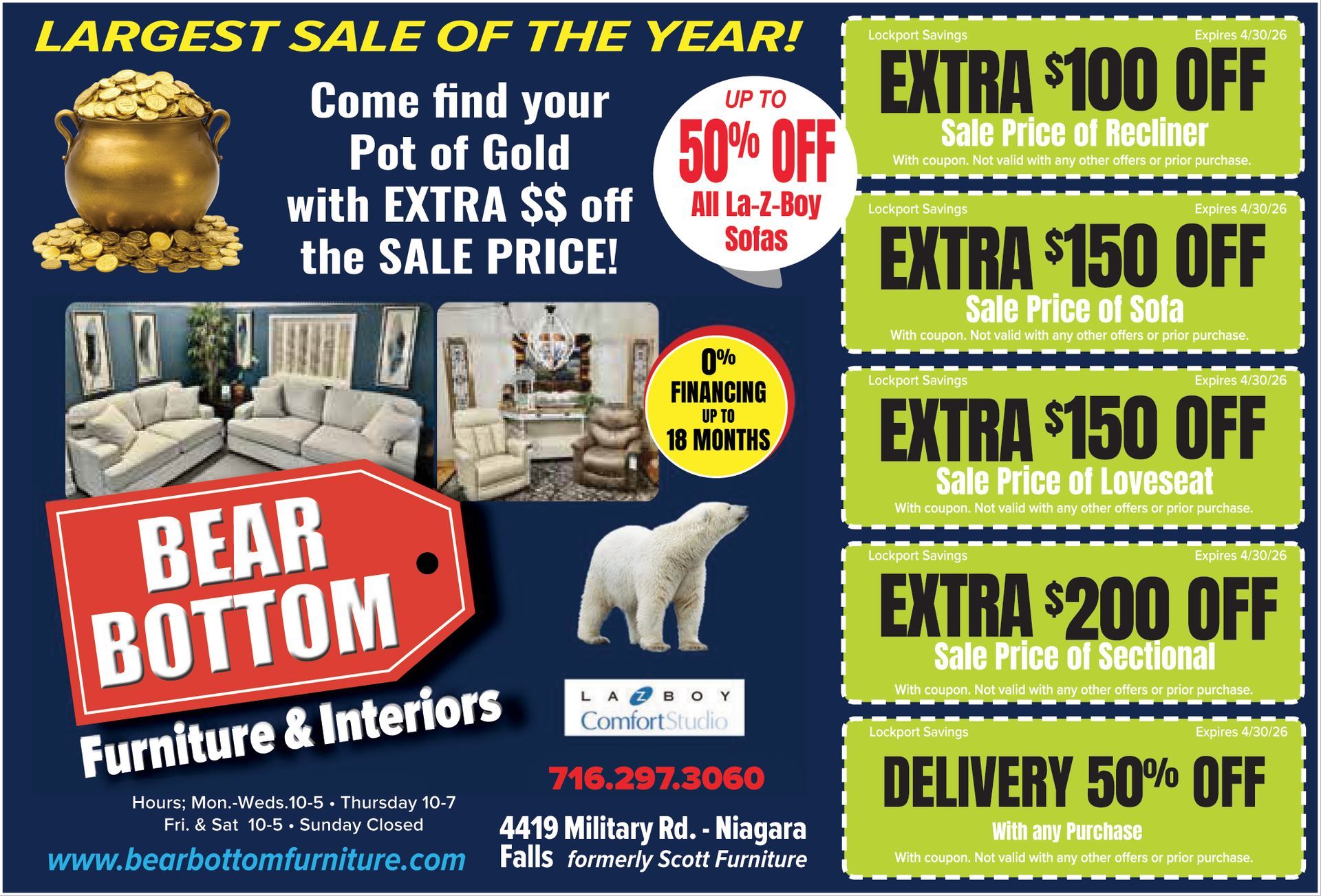 A flyer for la z boy comfort studio advertising savings