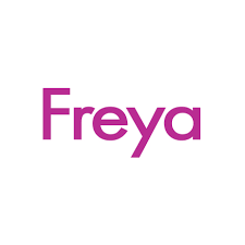 The logo for freya is purple and white on a white background.