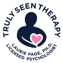 A logo for truly seen therapy by laurie page , ph.d. , licensed psychologist.