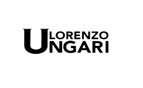 Il logo lorenzo ungari è in bianco e nero su sfondo bianco.
