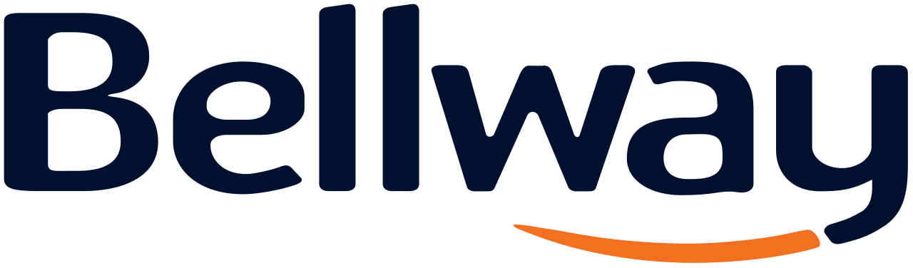The bellway logo is blue and orange with a smile.