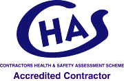 A logo for chas contractors health and safety assessment scheme