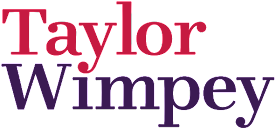 A red and purple logo for taylor wimpey