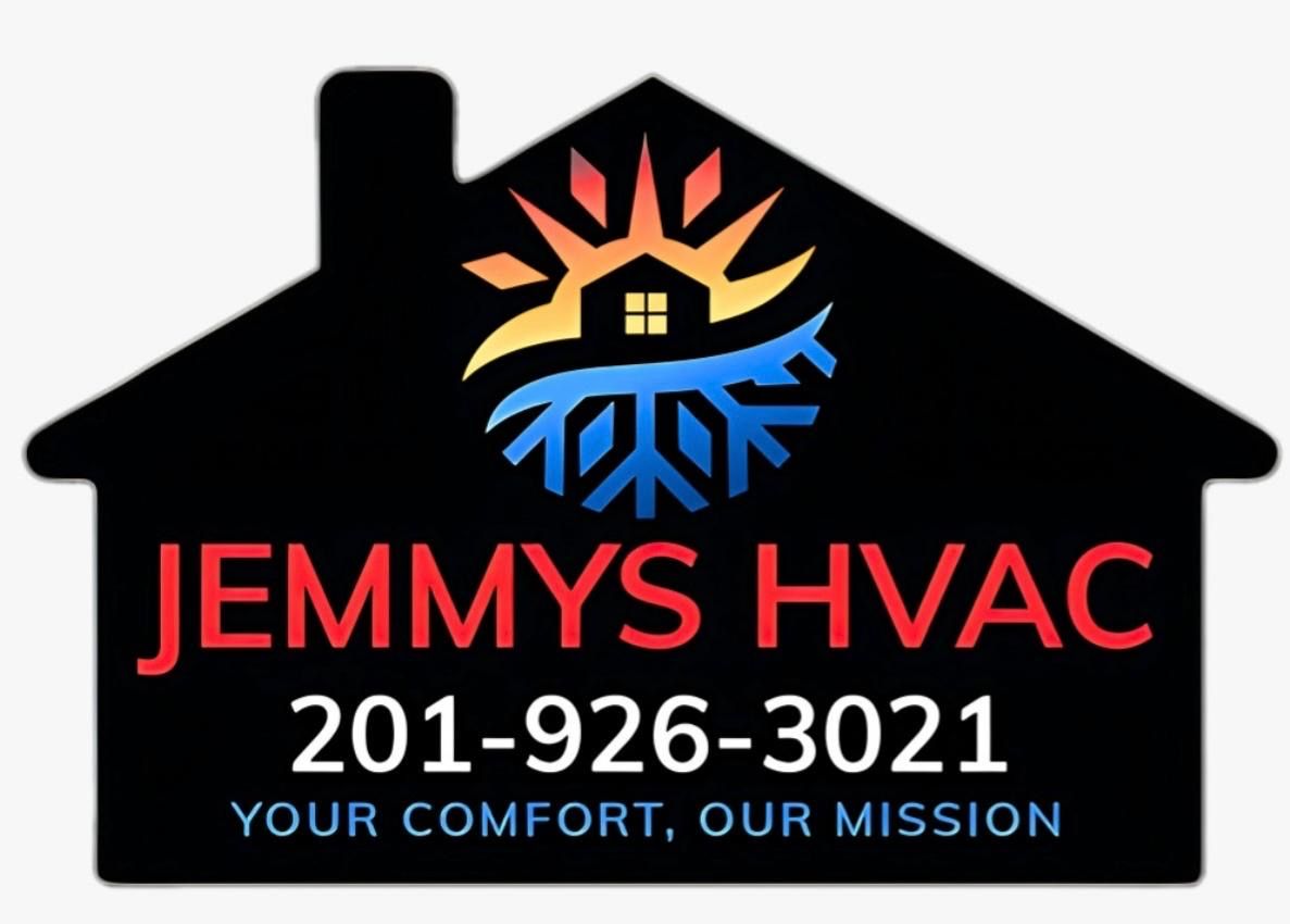 A logo for jemmys hvac shows a house with a sun and snowflake on it